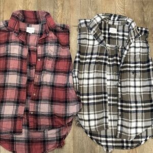 American Eagle Plaid Sleeveless Button-Up Shirts